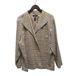 Silk Land Women's Brown Blazer Jacket Striped Geometric Career Office 3X